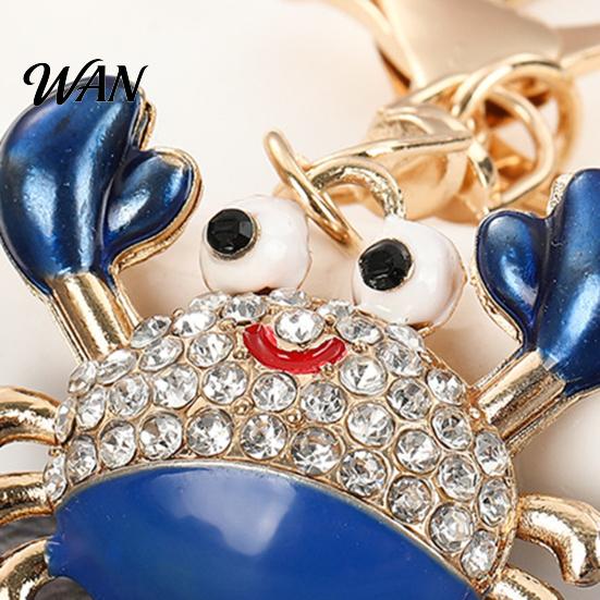Zinc Alloy Keychain Charm Pendant Sparkling Rhinestones Inlaid Crab Design Key Anti-oxidation Holder with Lobster Clasp Lightweight Car Bag Accessory
