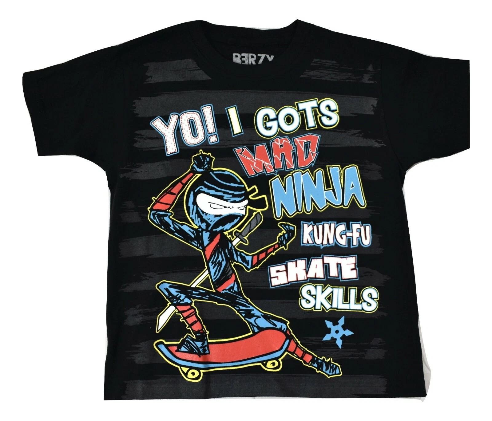 

Berzy Youth Boys Yo! I Gots Mad Ninja Kung-Fu Skate Skills Shirt New M, L XL