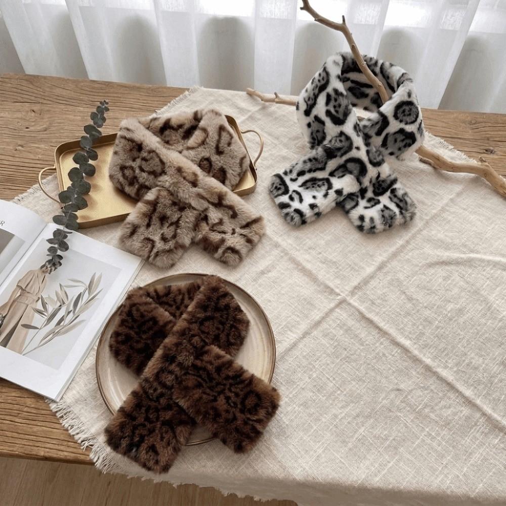 Lightweight Leopard Print Neckerchief Plush Material Neck Wrap Faux Rabbit Fur Scarf  Outdoor Wear