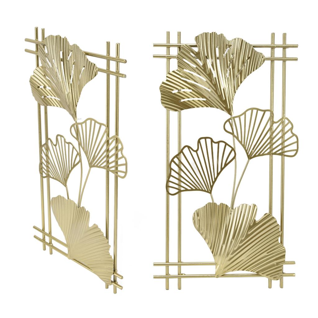 Gold Metal Wall Decor Golden Leaf Wall Hanging Decor Art Sculpture with Frame for Living Room Office Home Hotel
