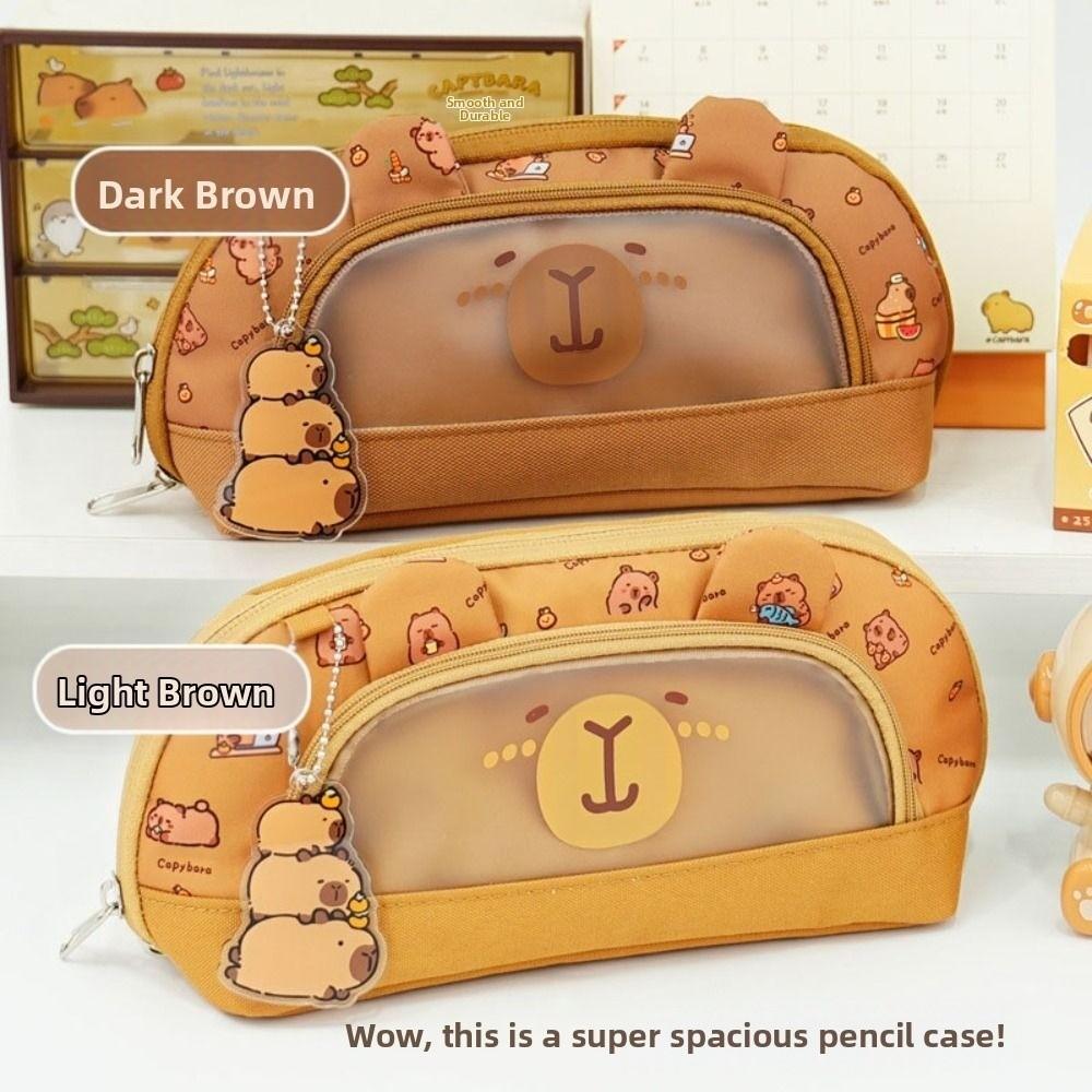 Cartoon Capibara Pencil Case Multi-layer Stationery Bag Kawaii Pencil Pouch School Supplies