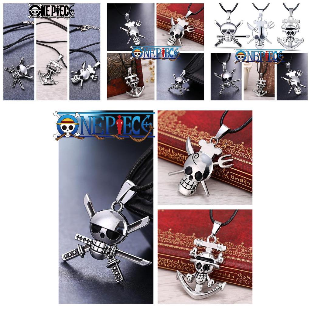 Stylish One Piece Black Alloy Skull Necklace For Young Adults, Featuring Sanji And Whitebeard