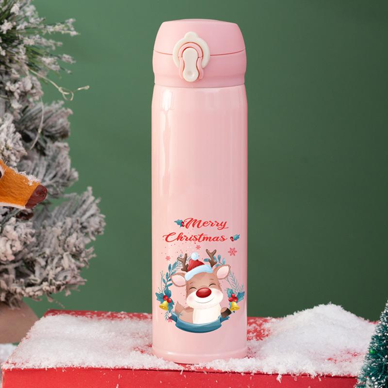 500ML Stainless Steel Bouncing Cover Vacuum Flask Thermos Cup Christmas & New Year For Gift Coffee Tea Milk Thermo Bottle Vacuum