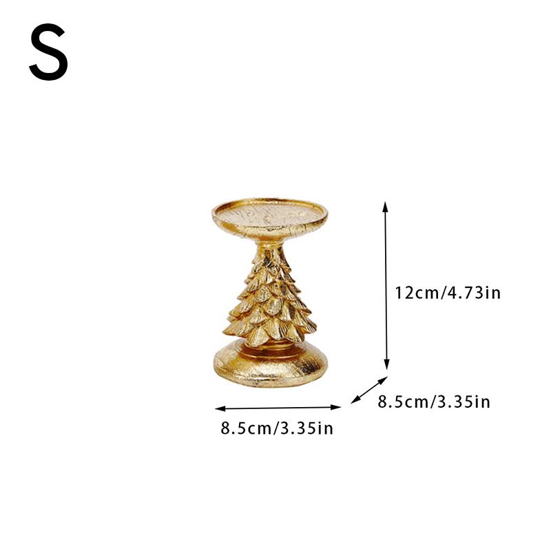 

Creative Christmas Tree Candle Holder Hand Carved Ornaments Green/Golden Candlestick Vintage Wood Resin Crafts Home Decor Gift