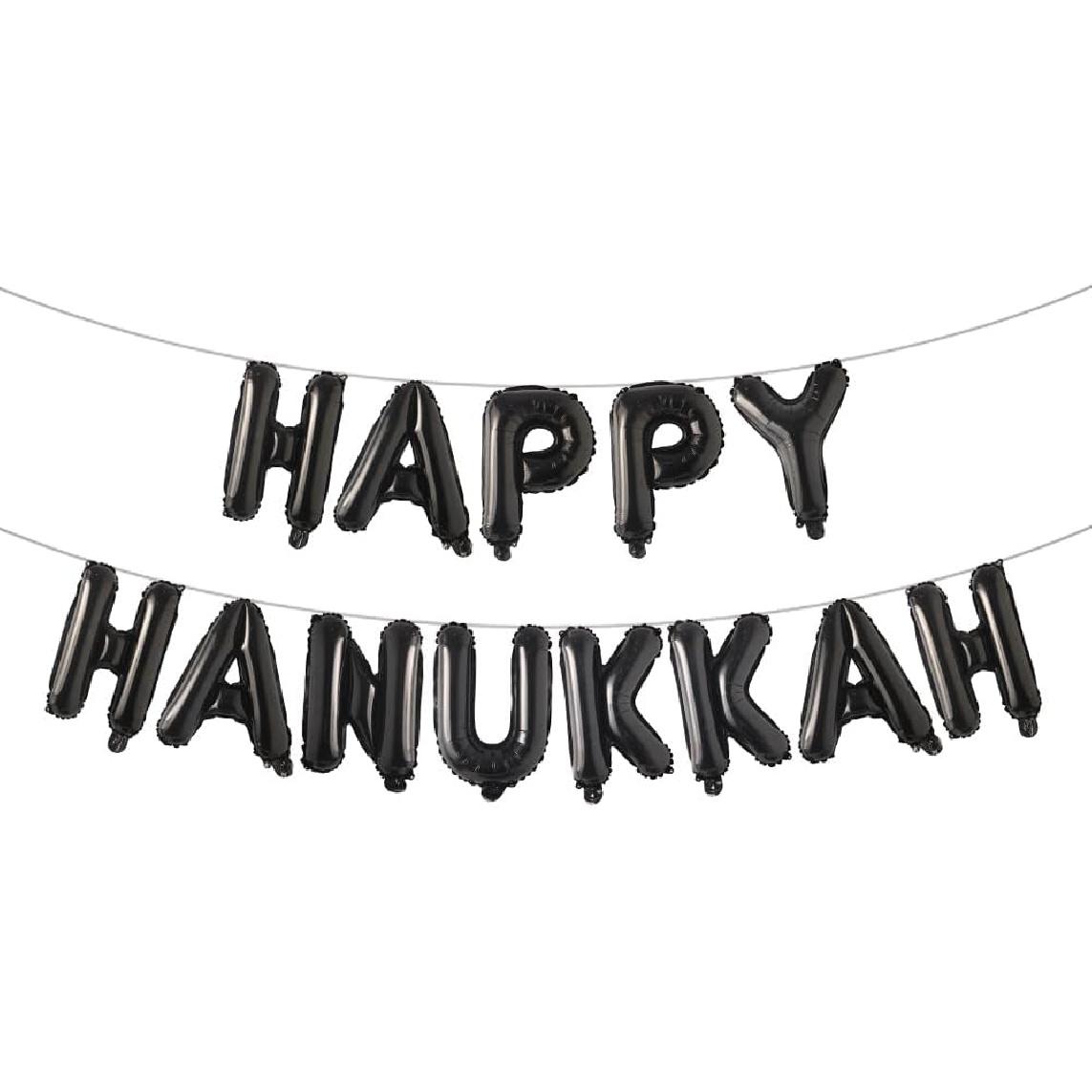 Happy Hanukkah Banner Hanukkah Party Decorations Chanukah Festival Garland Party Supplies for Fireplace Mantle, Happy Chanukah 16 inch Multicolor HAPPY HANUKKAH Black