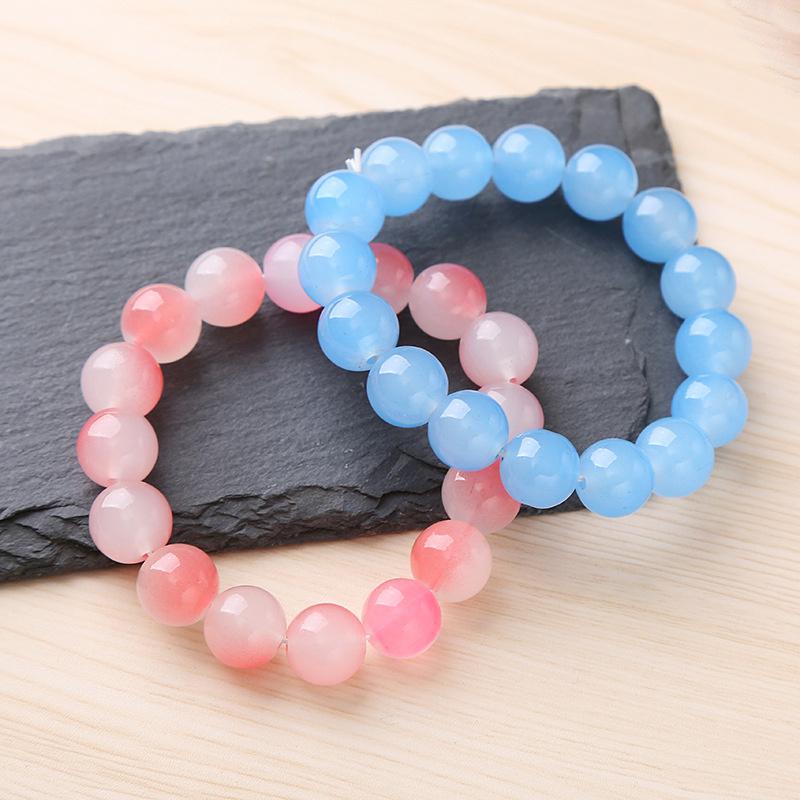 Fresh Sweet Gradient Pink Ice Transparent Beaded Bracelet Elastic Bracelet For Girls Women Jewelry Accessories