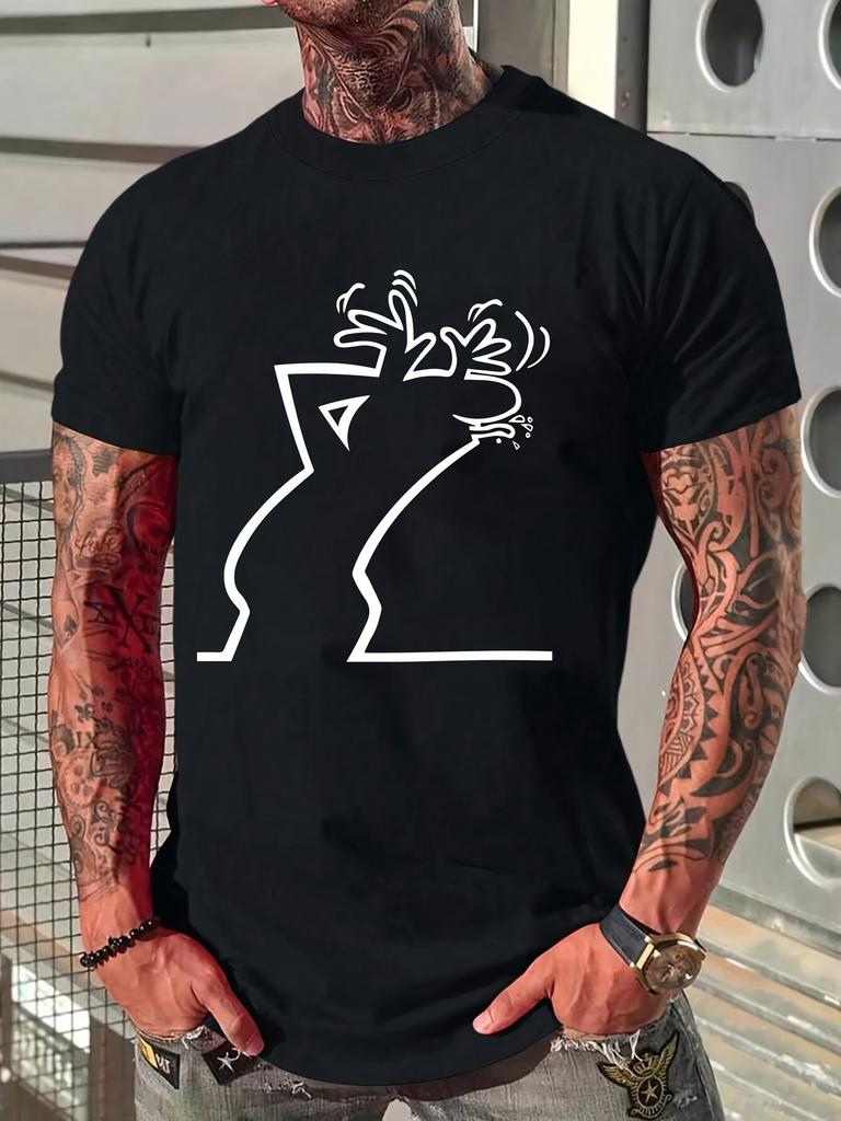 Mens Casual Tshirt  Cartoon Print Design Short Sleeved Round Neck Lightweight and Breathable Casual Street