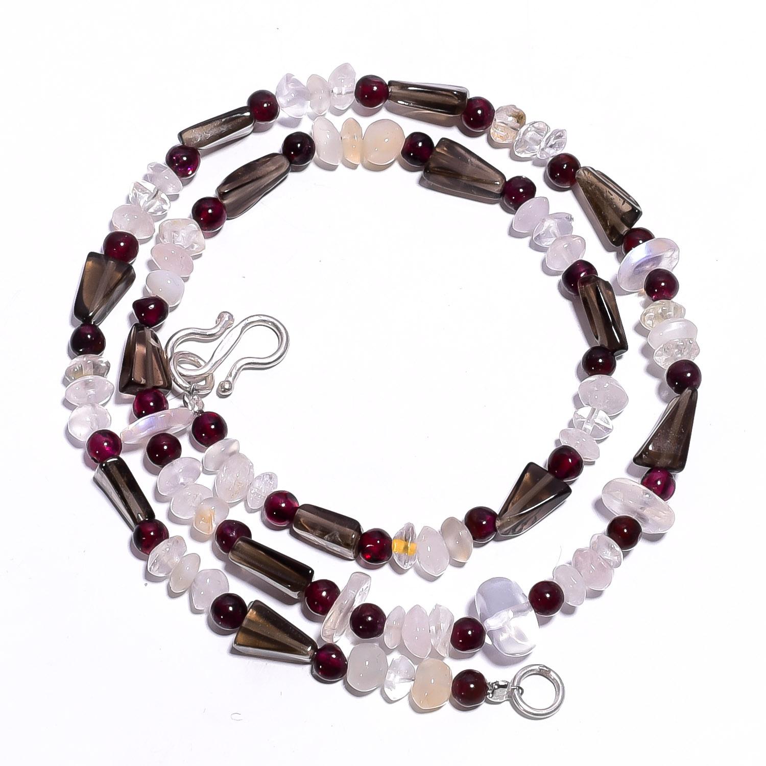 

Natural Smoky Quartz Crystal Garnet Gemstone Smooth Beads Necklace 17 UB-4442 UB-4442