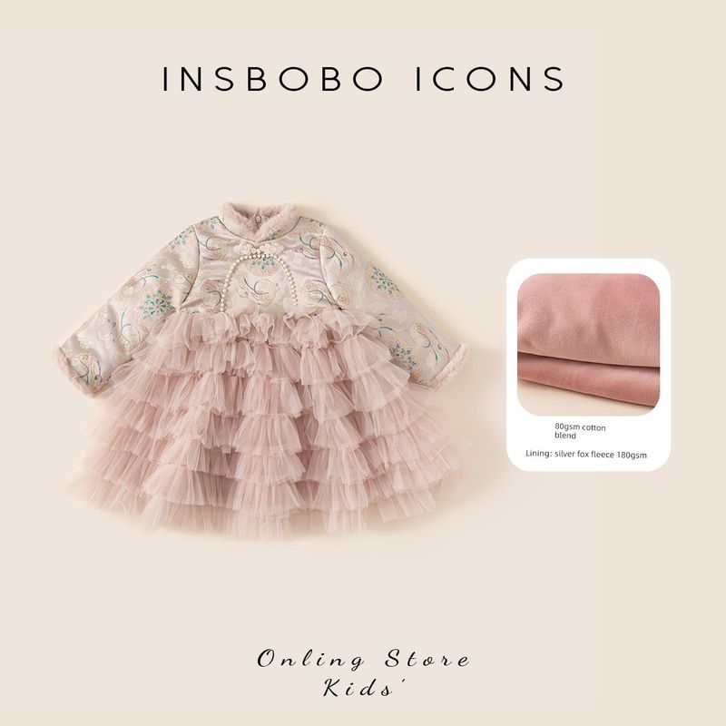Girls  Dress 2025 Winter New Style One-Year-Old Baby Girl Dress Chinese Style Kidsren s Birthday Dress Girl Princess Dress Pink 80
