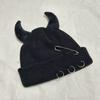 New With Devil Horns Winter Knitted Beanie Warm Pin Decoration Distressed Skull Cap Elastic Solid Color Hip Hop Cap Men Women