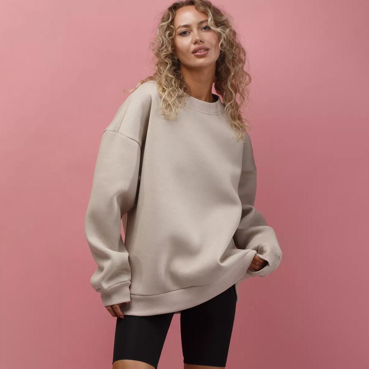 Женские свободные свитера с длинным рукавом и круглым вырезом женские топы однотонные толстовки S абрикосовый 2509₽