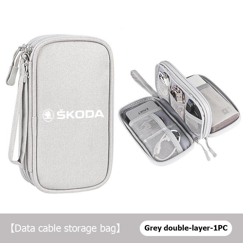 SSOE5 Portable Car Driver's License Cable Gadget Card Pouch Keys Storage Bag For Skoda Kodiaq Octavia 2 3 Rapid Karoq Fabia Kamiq