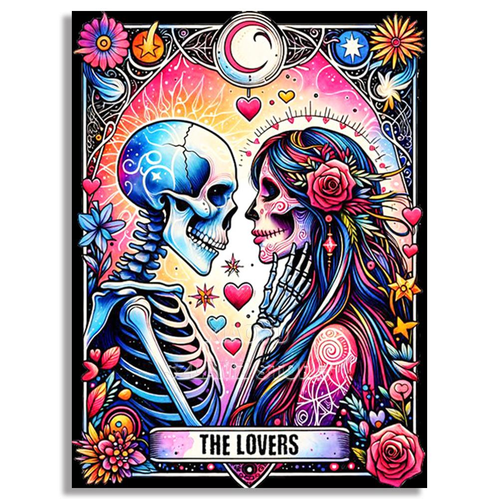 DIY Diamond Embroidery Tarot Card Diamond Painting Cartoon Skeleton Cross Stitch Set Halloween Art Decoration Gift