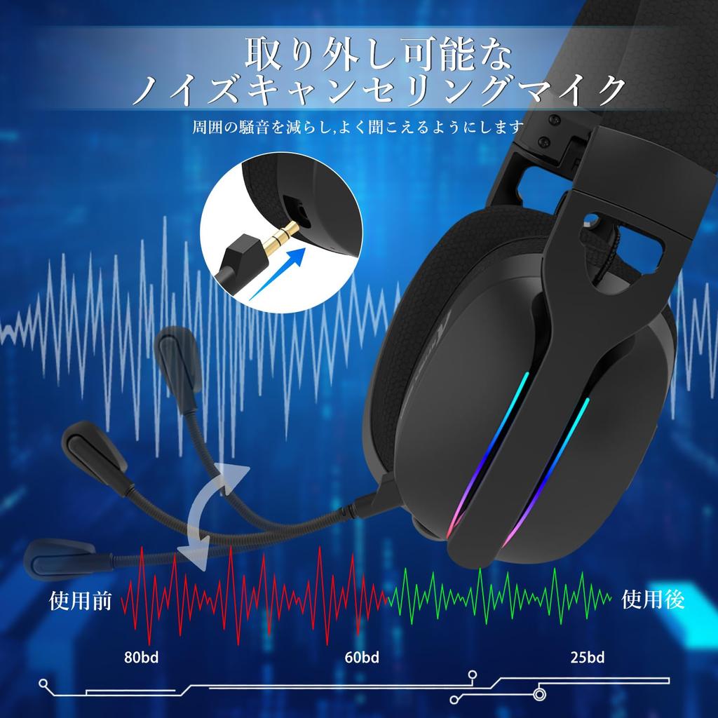 ATTACK SHARK L90 Gaming with Sound Wireless Wired 20ms 20H Continuous Detachable 40mm RGB Lightweight Compatible with and Smartphones Approval Black