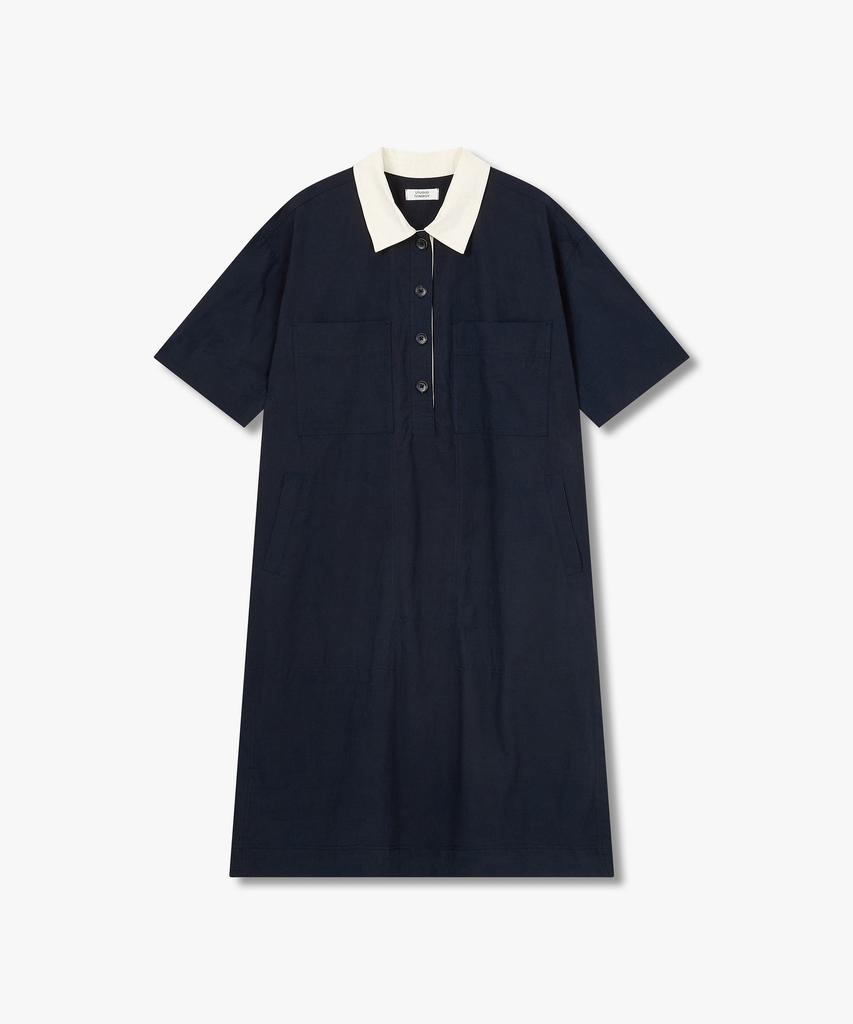 STUDIO TOMBOY Color Block Collared Short Sleeve Dress_Dark Navy 9176241983