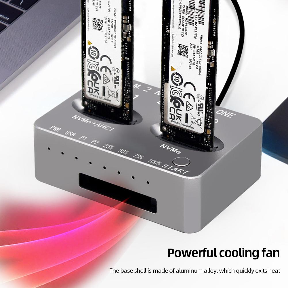 Dual-Bay M.2 NVME Clone Docking Station Gen2X 20Gbps M.2 SSD Enclosure USB3.2 Type C External Hard Disk Box for M2 SSD M Key SSD