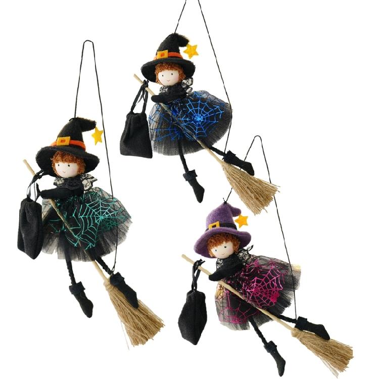 Seasonal Halloween Hanging Accent with Fabric Figure and Star Charm for Entryway or Party Window Display Indoors