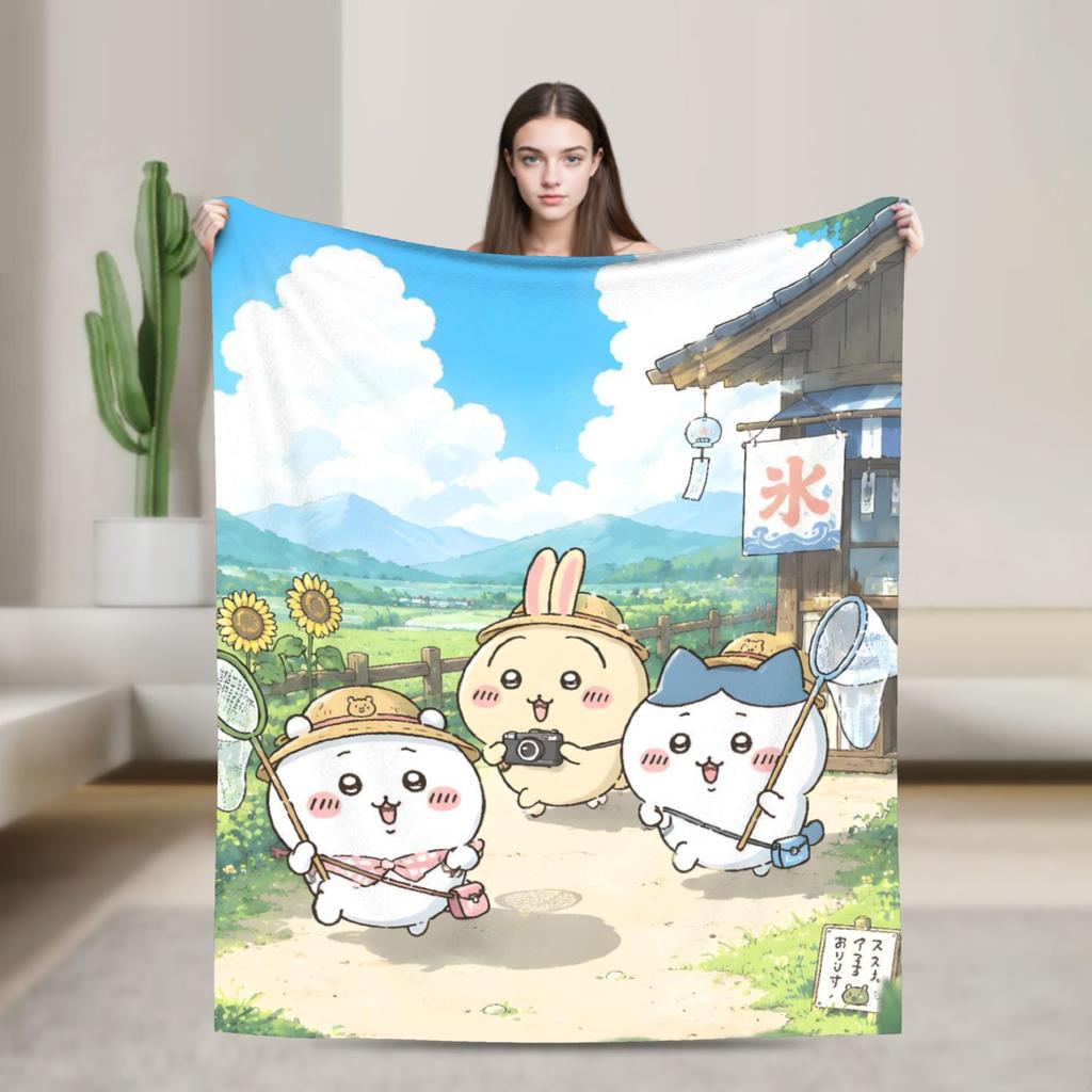 Cute Kawaii C-ChiikawaS Cartoon Movie Blanket Camping Flannel Throw Blanket For Couch Bed Warm Soft Design Quality Bedspread