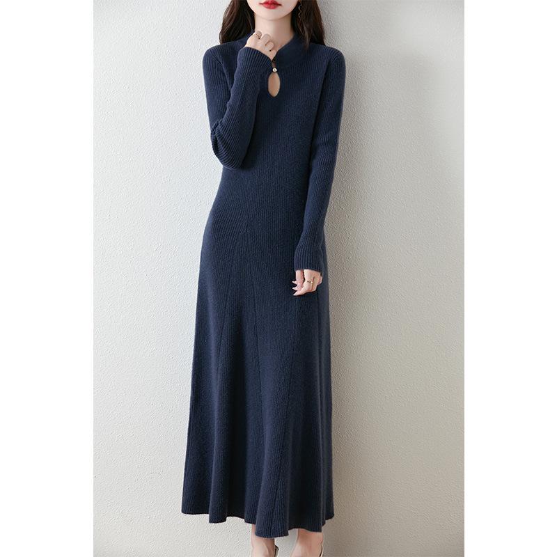 Autumn/Winter Slimming Knitted Pure Wool Fishtail Qipao Dress
