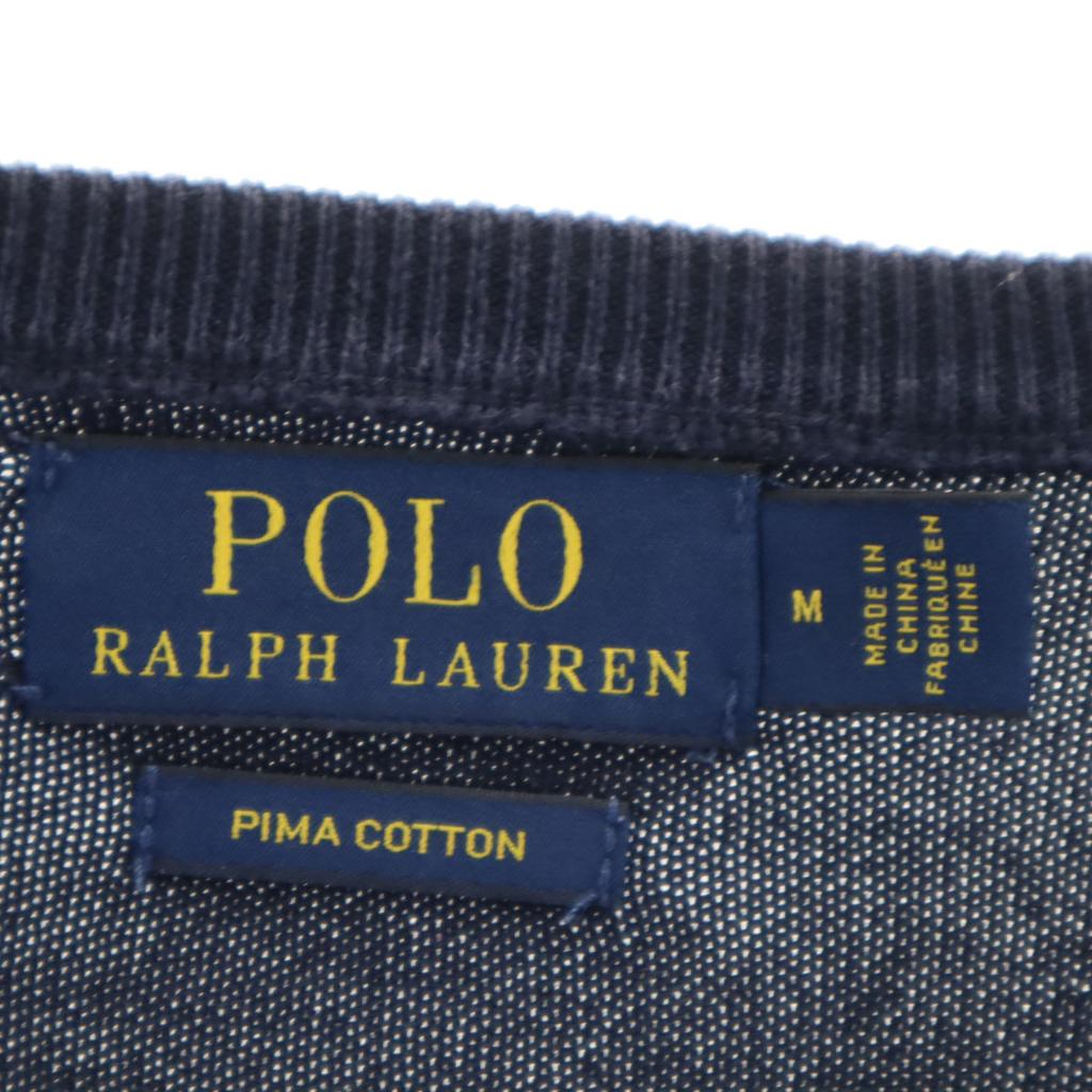 POLO RALPH LAUREN cotton Long sleeve V neck sweater M Navy knit Men's Used