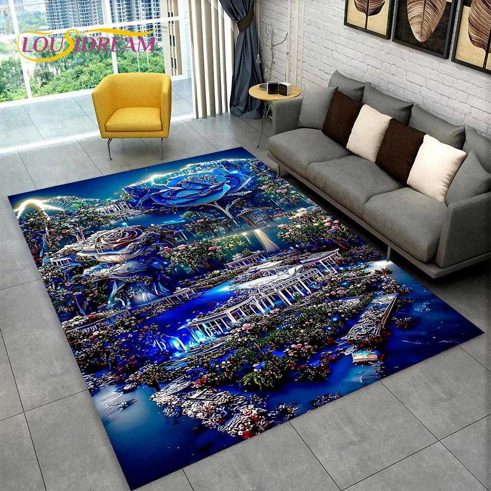 3D Beautiful Dream Magic Castle Scenic Area Rug,Carpet Rug for Living Room Bedroom Sofa Doormat Kitchen Decor Non-slip Floor Mat