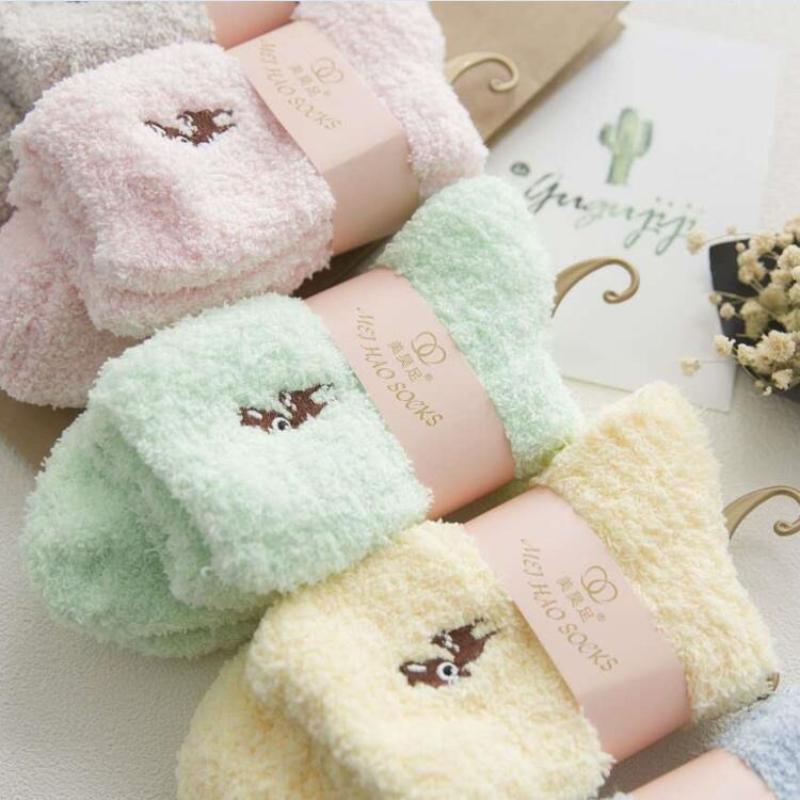 Winter Embroidery Deer Thickening Cotton Women Socks Plush Warm Funny Sleep Cute Sock