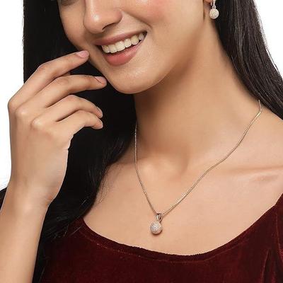 ZENEME American Diamond Gold Plated Jewellery Necklace for Girls Pendant Set