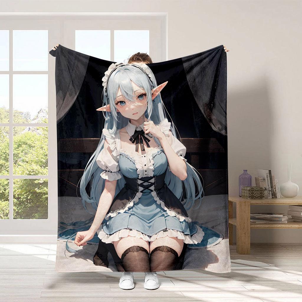 Anime beautiful girl digital-printed polyester Bedroom velvet flannel cover blanket Fleece soft sofa cover blankets for beds