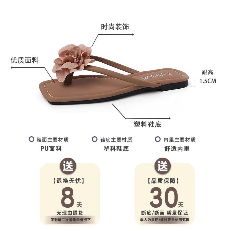 New Seaside Beach Shoes Korean Version of Women's Summer Fashion Flat Bottom Simple Solid Color Pearl Toe Flip-flops Shoes Versatile