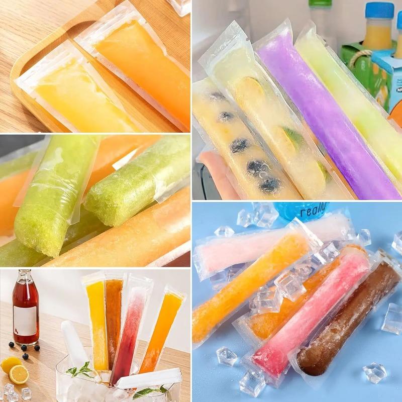 100/60/20 stk engangs ispopformpose Stor fryseispinne forseglede poser DIY Juice Yoghurt Smoothie Bag med trakt iskremverktøy