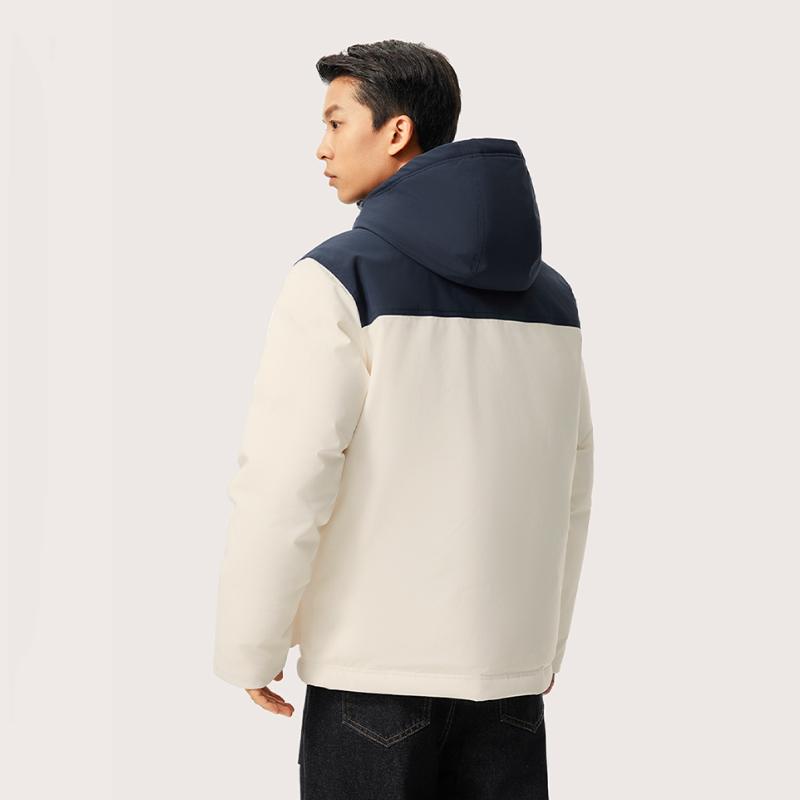 Li Ning Loose Warm Hooded Down Jacket Men Jacket Off-White AYMU681-4