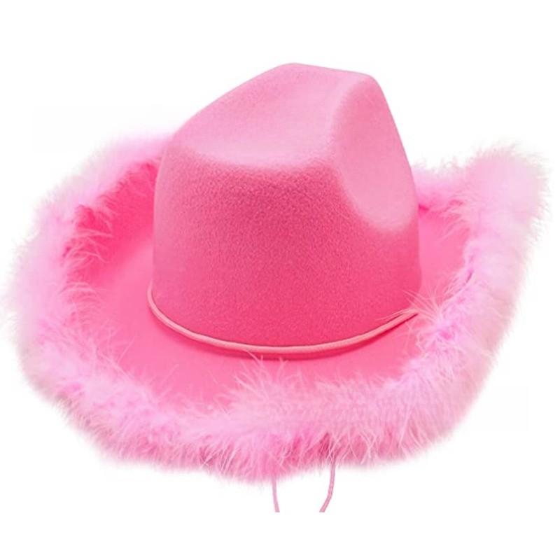 Rosa Stoff-Cowboyhut mit Sternverzierungen und leuchtender Krone für Partykleidung und Geschenke