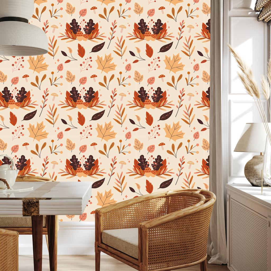 Dry Leaves Wallpaper Cream and Orange for Living Room and Bedroom 50x1000