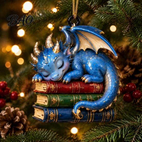 Book Club Party Supplies Bookish Dragon Ornament, Fantasy Dragons Christmas Hanging Gift for Readers Decoration, Acrylic Gothic Pendant, Gifts Lovers