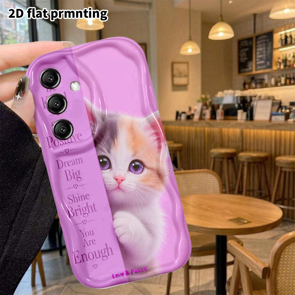 Phone Case: 2D flat, suitable for Samsung Galaxy A34 A35 M05 M06 S20 S22 S21 FE Plus 5G protective cases, purple-toned inspirational kitten, perfect C