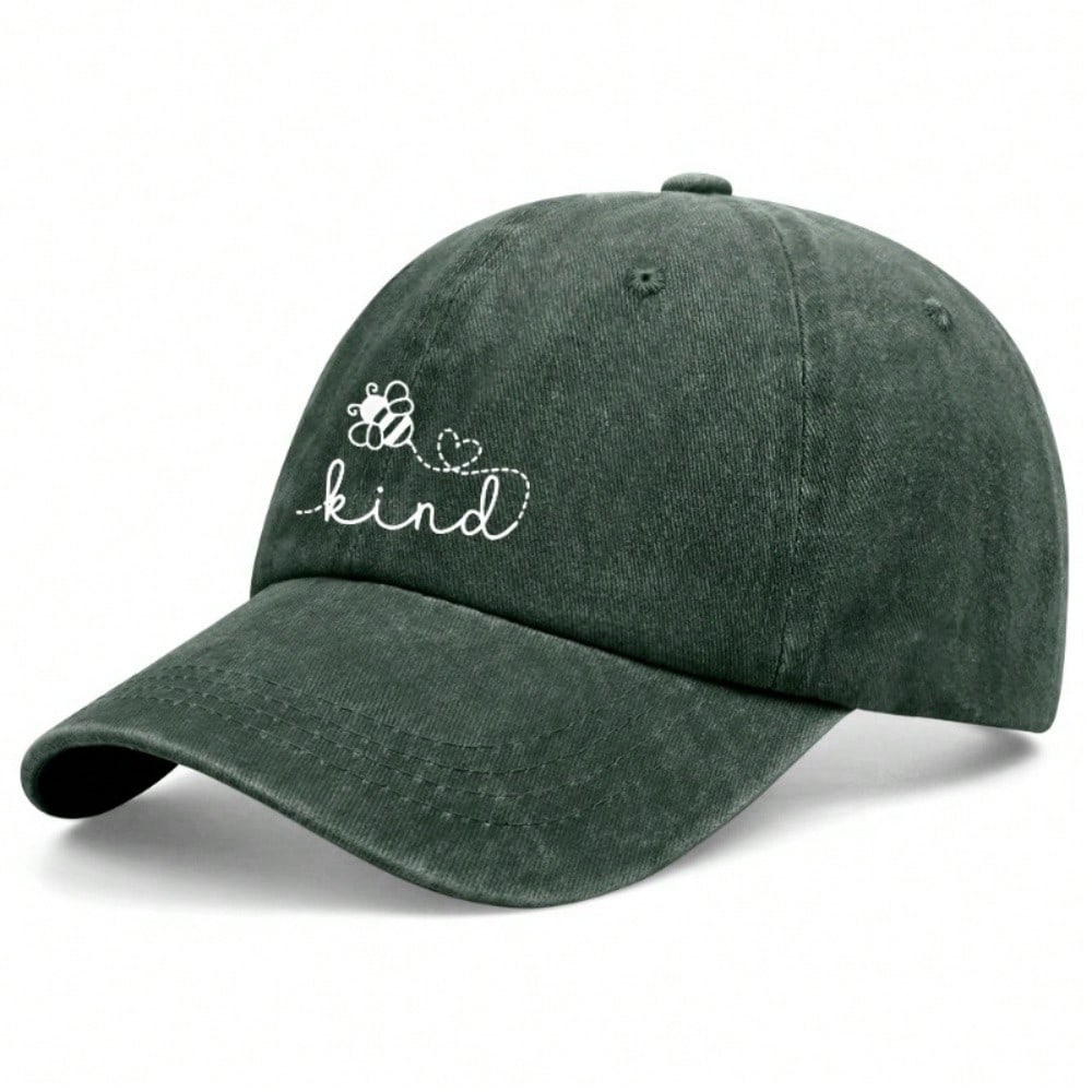 [Cute Bee Baseball Cap] Inspirational "Kind" Letter Print Polyester Adjustable Breathable Casual Outdoor Sports Dad Hat For Women Men