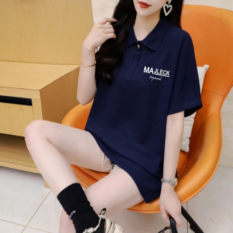 Plus Size Women's Polo Lapel Short Sleeved Loose Shoulder Top