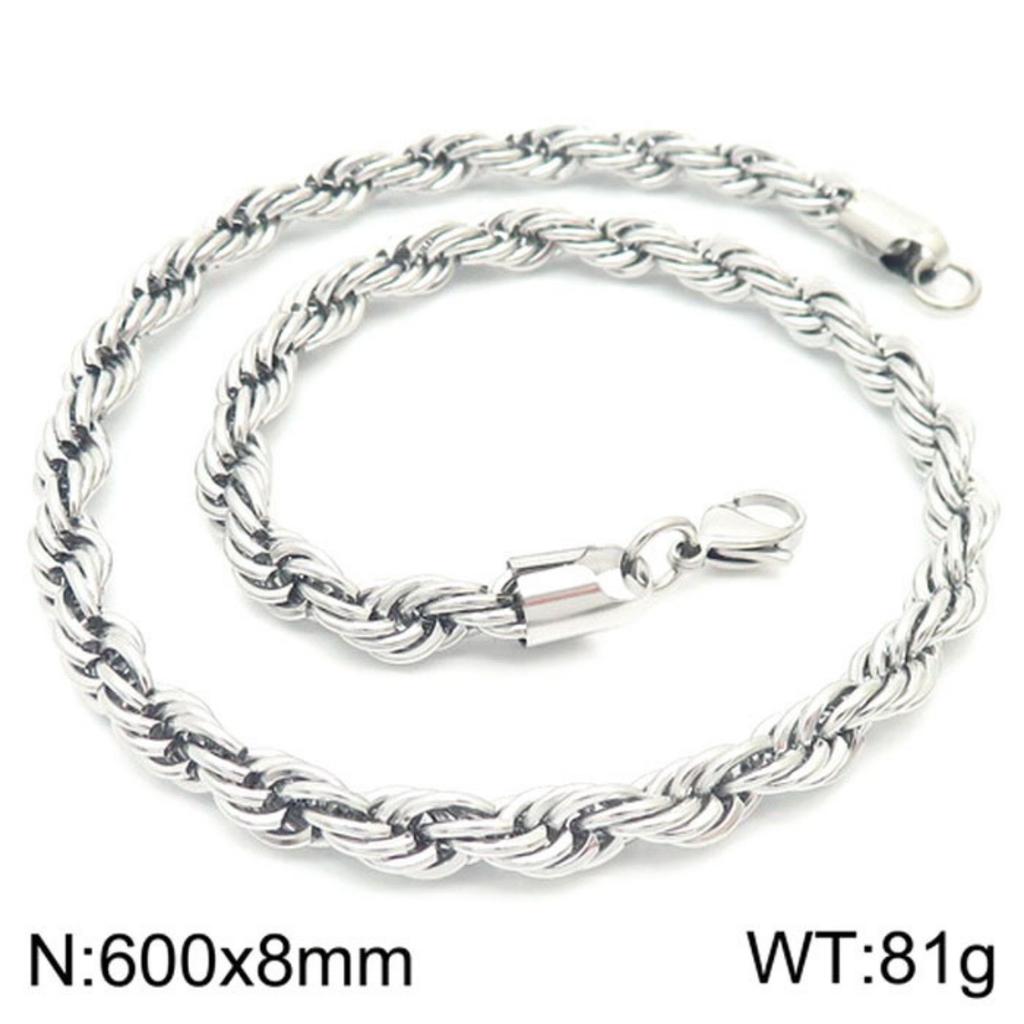 2~8mm Steel Color Stainless Steel Twist Chain Necklace Accessories Rock Hip-hop Color Men and Women Plain Chain