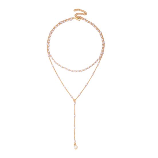 Golden Faux Pearl Necklace for Women Double Layer Faux Pearl Beaded Chain Choker for Birthday Wedding Anniversary Gifts
