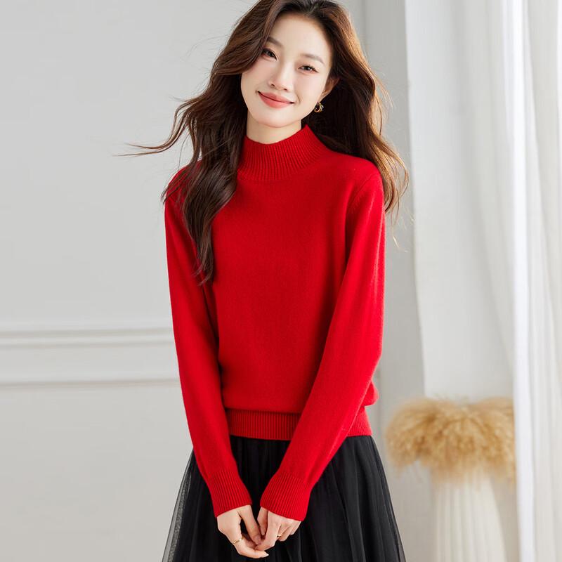 Women's Srcr Pure Wool Semi-High Collar Thick Knit Sweater