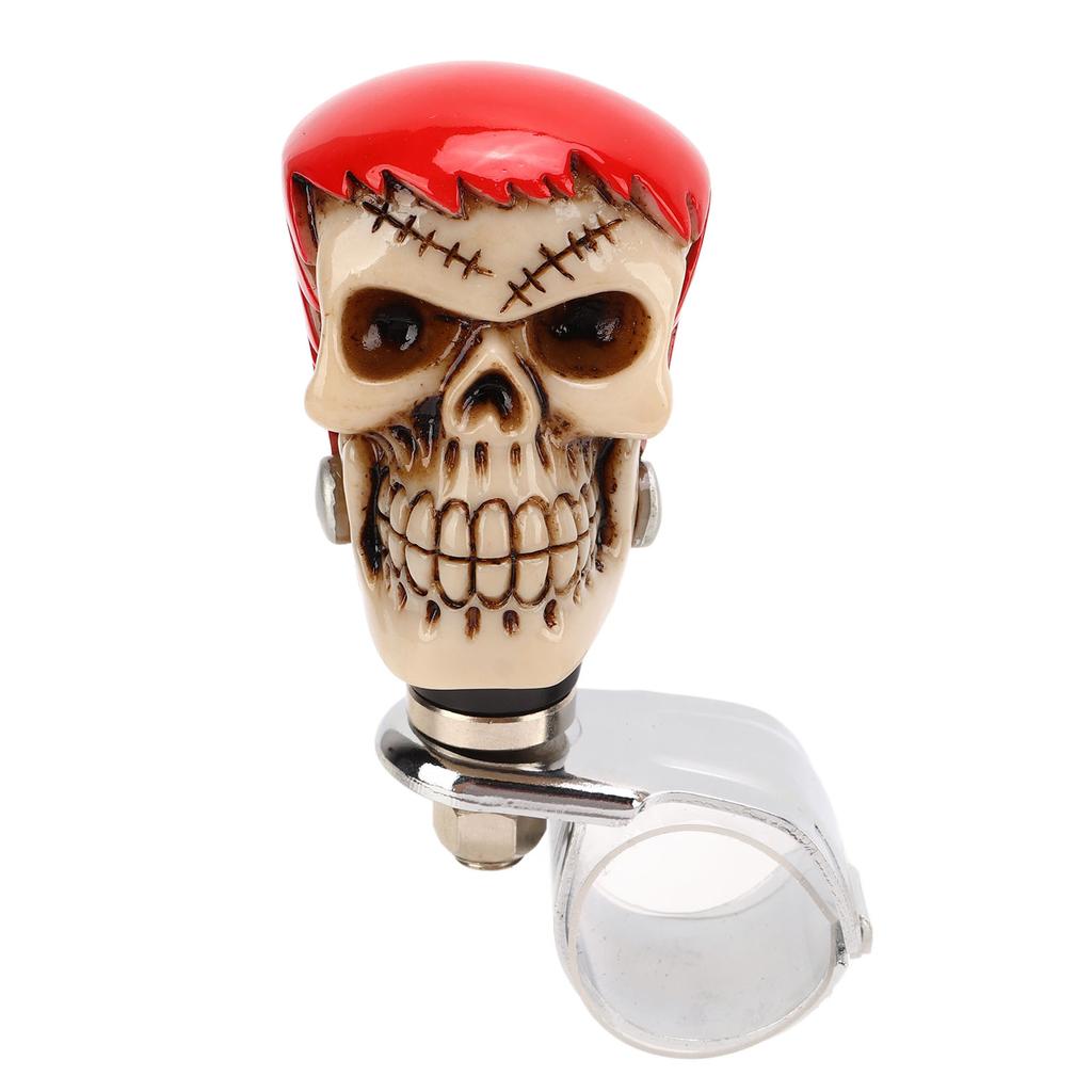 Skull Steering Wheel Knob Car Power Handle Spinner Knob Universal for Trucks Tractors Boats Red Hair White Face