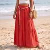 Gonna Maxi da Donna Casual a Vita Elastica, con Volant, Leggera in Cotone e Lino, Lunga, per Vacanze e Mare, Design a Linea A