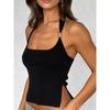 Shemoda Everyday Joker Hanging Collar Vest Women's Pure Color Silm Sexy Sexy Open Back Side Slit Short Top