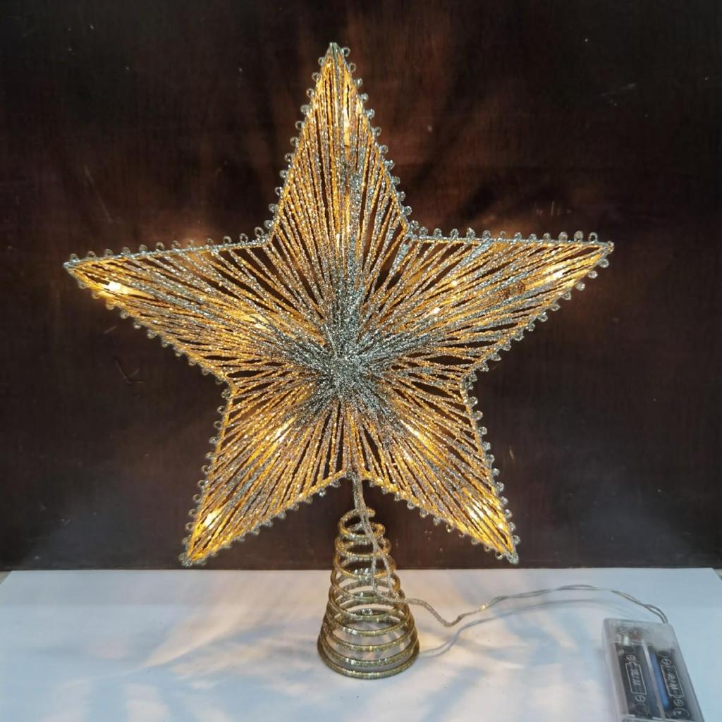 LED Glittering Rattan Wrought Iron Christmas Tree Topper Ornament