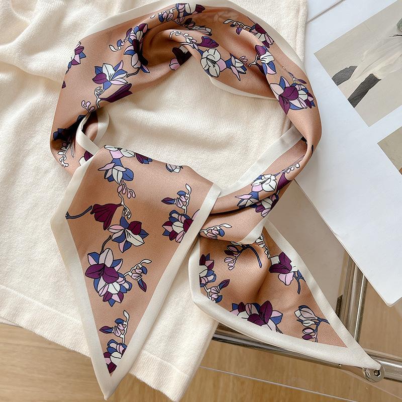 

Модный черный шелковый шарф-бандана женский маленький длинный тонкий принт атласный шарф для волос аксессуары для волос