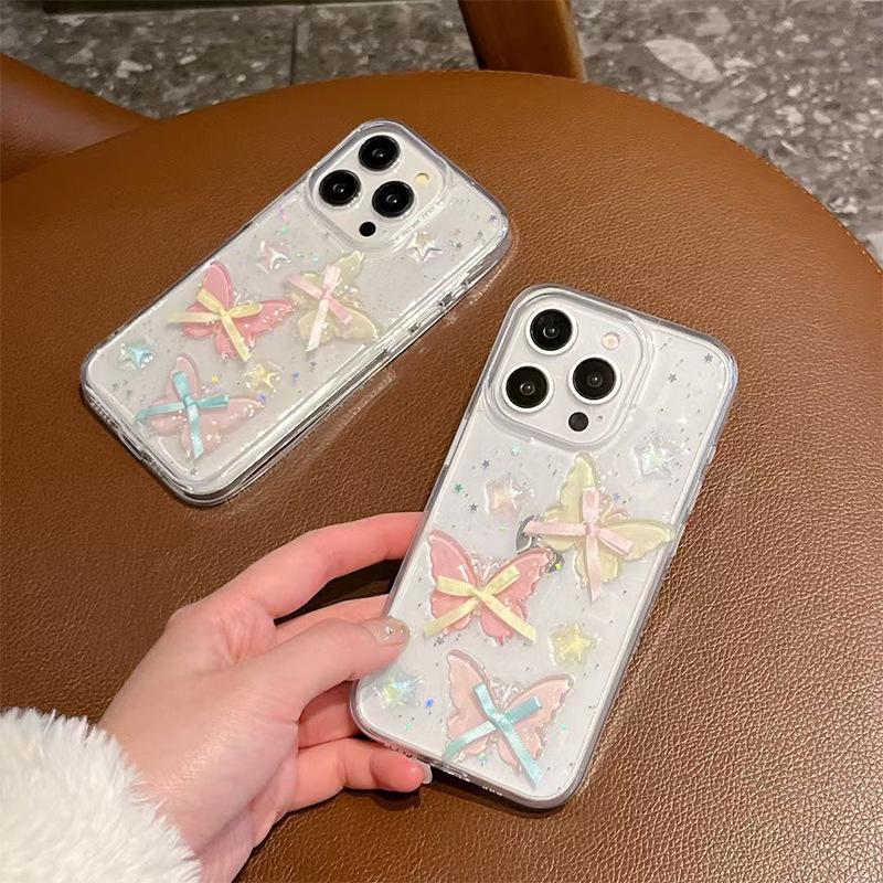 For IPhone17promax Butterfly Glue Star Mobile Phone Case for Apple 17 Transparent Women's Model 15pro Japanese Style