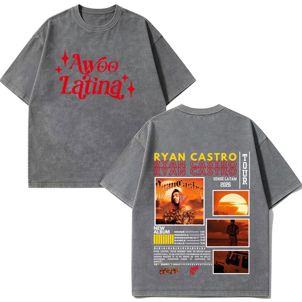 Rapper Ryan Castro Sende Latam Album Tour 2026 Magliette Stampate Unisex Unisex Hip Hop T Shirt Estive Cotone Ampio Vintage Lavate T-shirt