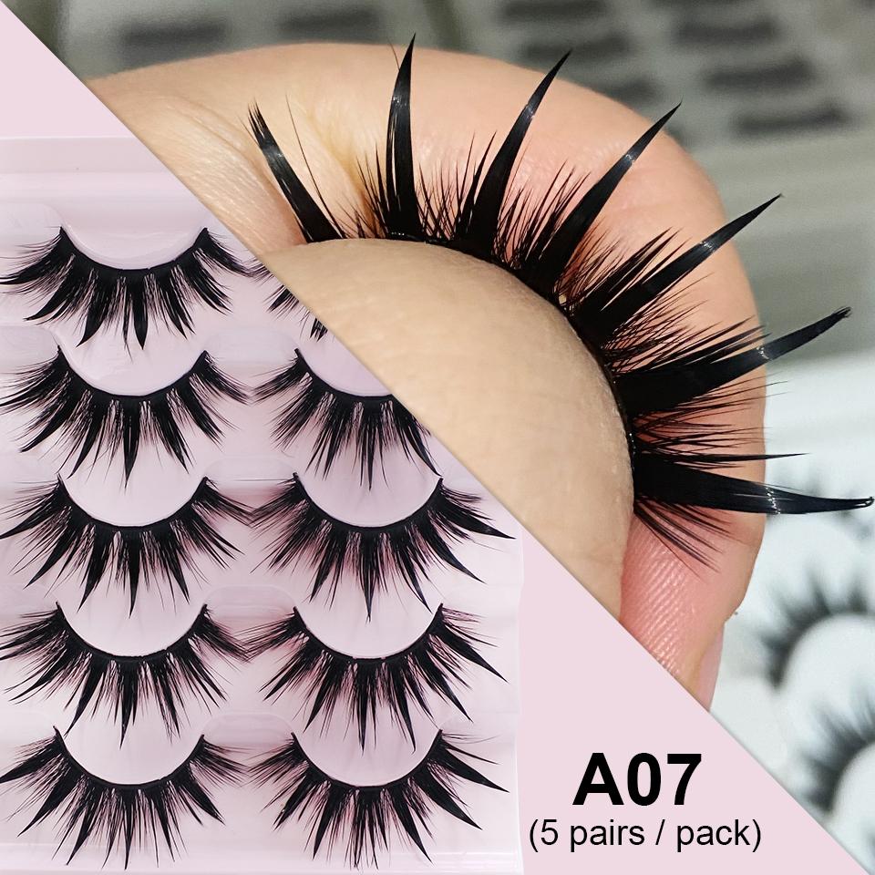 REDSIREN Ciglia Manga Ciglia Coreane 5 Paia Nuove Ciglia Umide Con Punte Sfoltite Lunghe Ciglia Finte