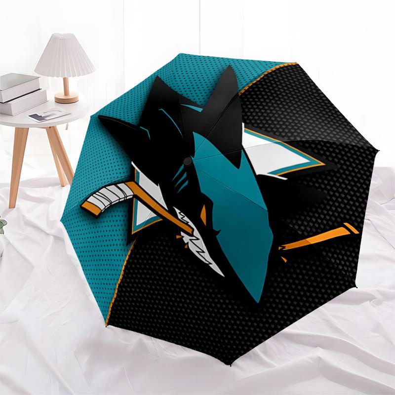 1pc Sharks Automatic Umbrella - 8-Rib Portable Folding Black Iron Frame for Outdoor, Beach, Travel, Beach Umbrella,056