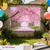 2D Flat Print Cherry Blossom Tapestry, Sakura Tree Tunnel Wall Backdrop for Photoshoot